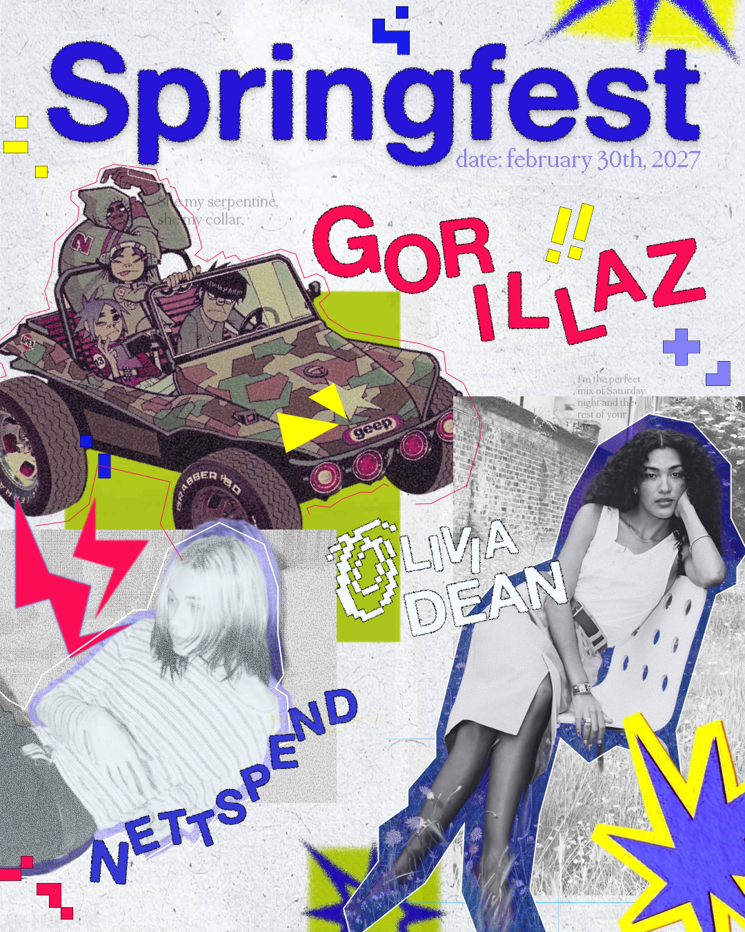 Concert poster ft. Gorillaz, Olivia Dean, and Nettspend
