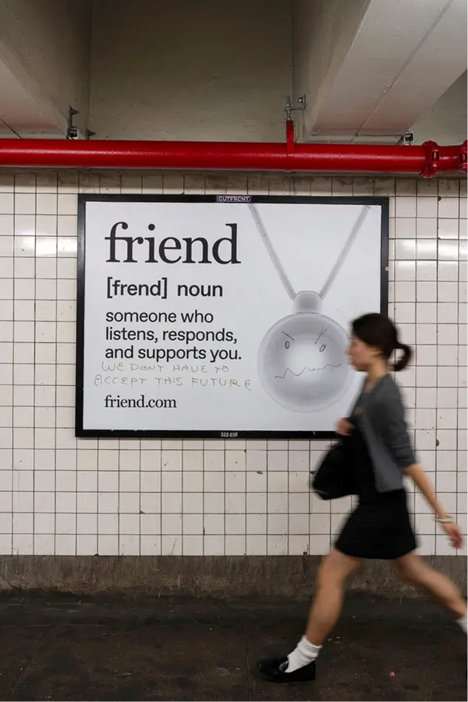 'friend' AI necklace subway ad